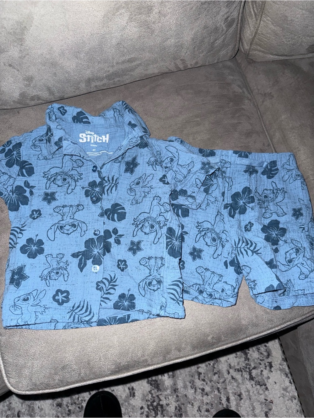Disney Stitch Blue Linen Hawaiian Shirt and Shorts Set 4T